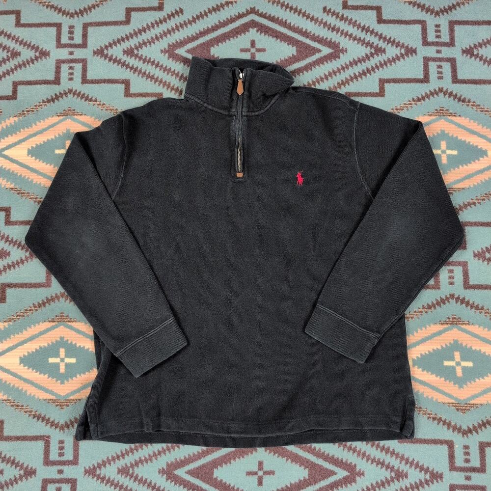 Polo Ralph Lauren 1/4 Zip Pullover Sweater Size L Large boxy Fit Black Cotton